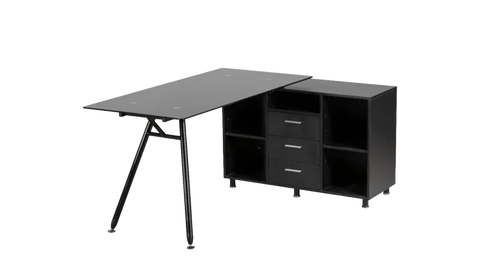 ESCRITORIO EKM-3366B GLAS EN L NEGRO 3366N