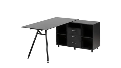 ESCRITORIO EKM-3366B GLAS EN L NEGRO 3366N