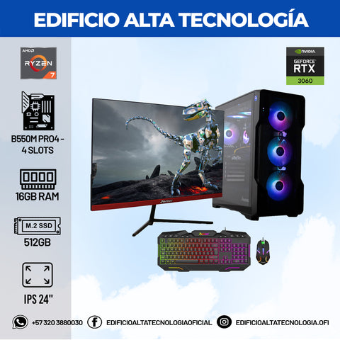 TORRE GAMER/  AMD RYZEN 7 5700G/ B550M PRO4 /SSD 512GB M,2 PCIE/ RAM DDR4 16GB RGB/RTX 3060 VENTUS 2X 12G OC/MONITOR JANUS IPS 24